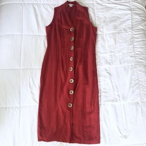 90s Faux Linen Button Down Sleeveless Tank Dress